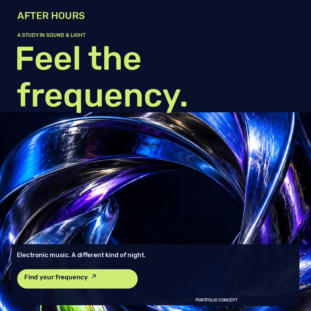 AFTER HOURS · Feed · Chrome wave sculpture with cobalt, violet and lime reflections