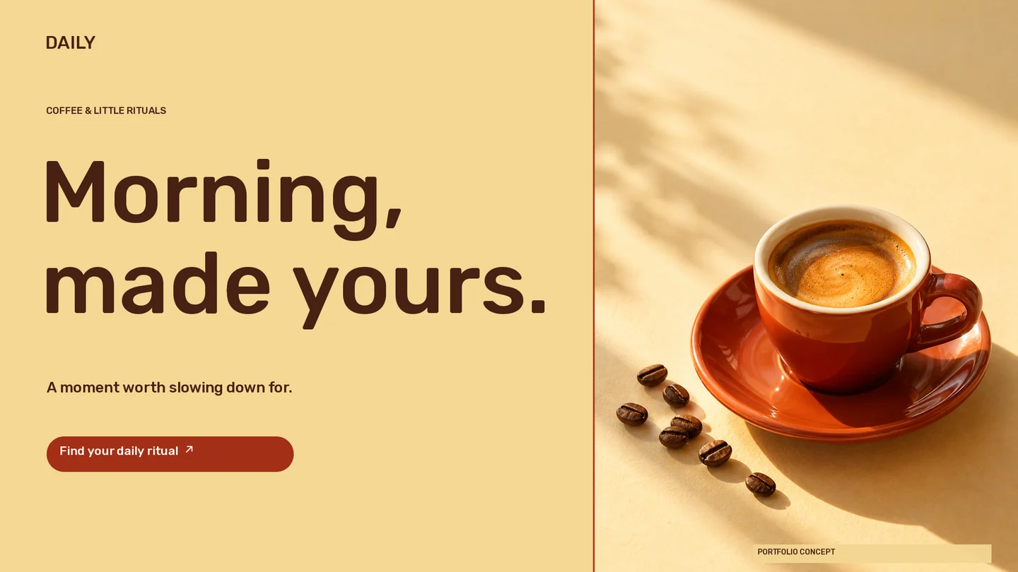 DAILY · Banner · Terracotta espresso cup in warm morning light