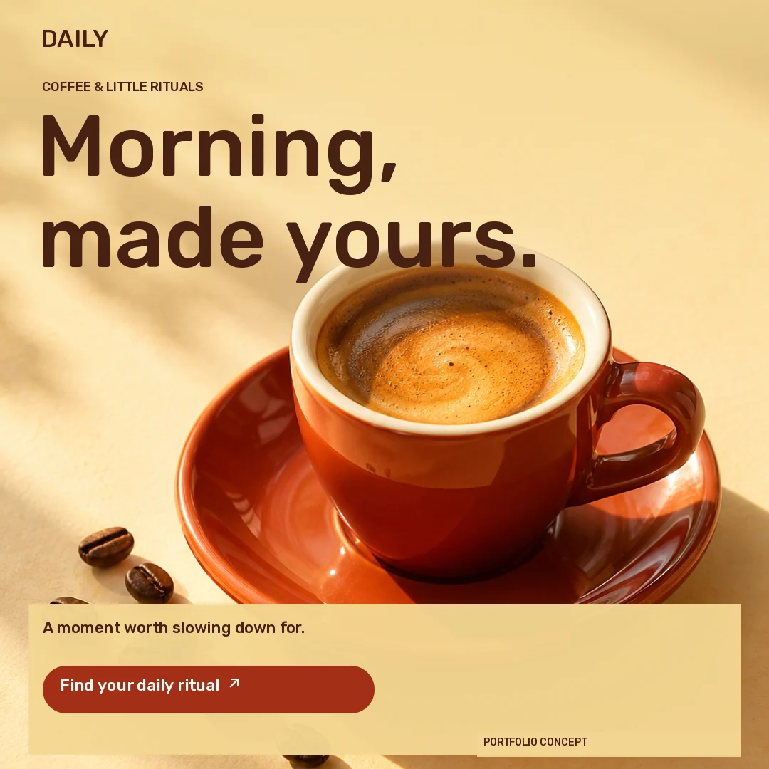 DAILY · Feed · Terracotta espresso cup in warm morning light