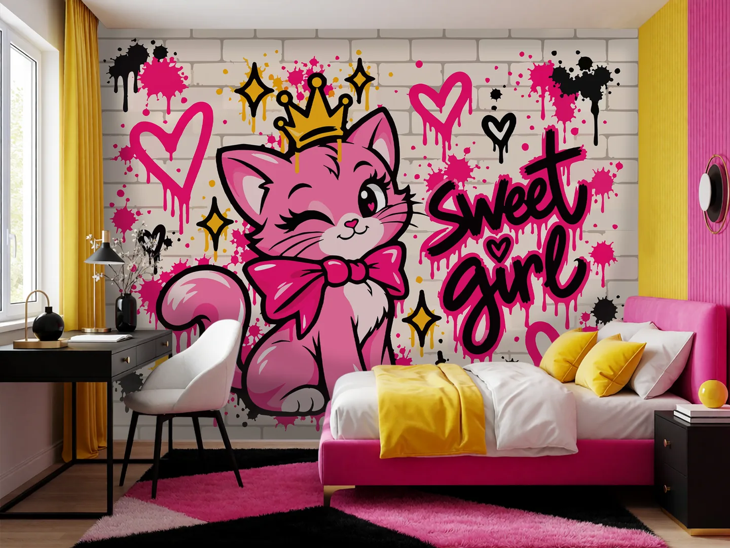 Pink cat graffiti — mockup 3